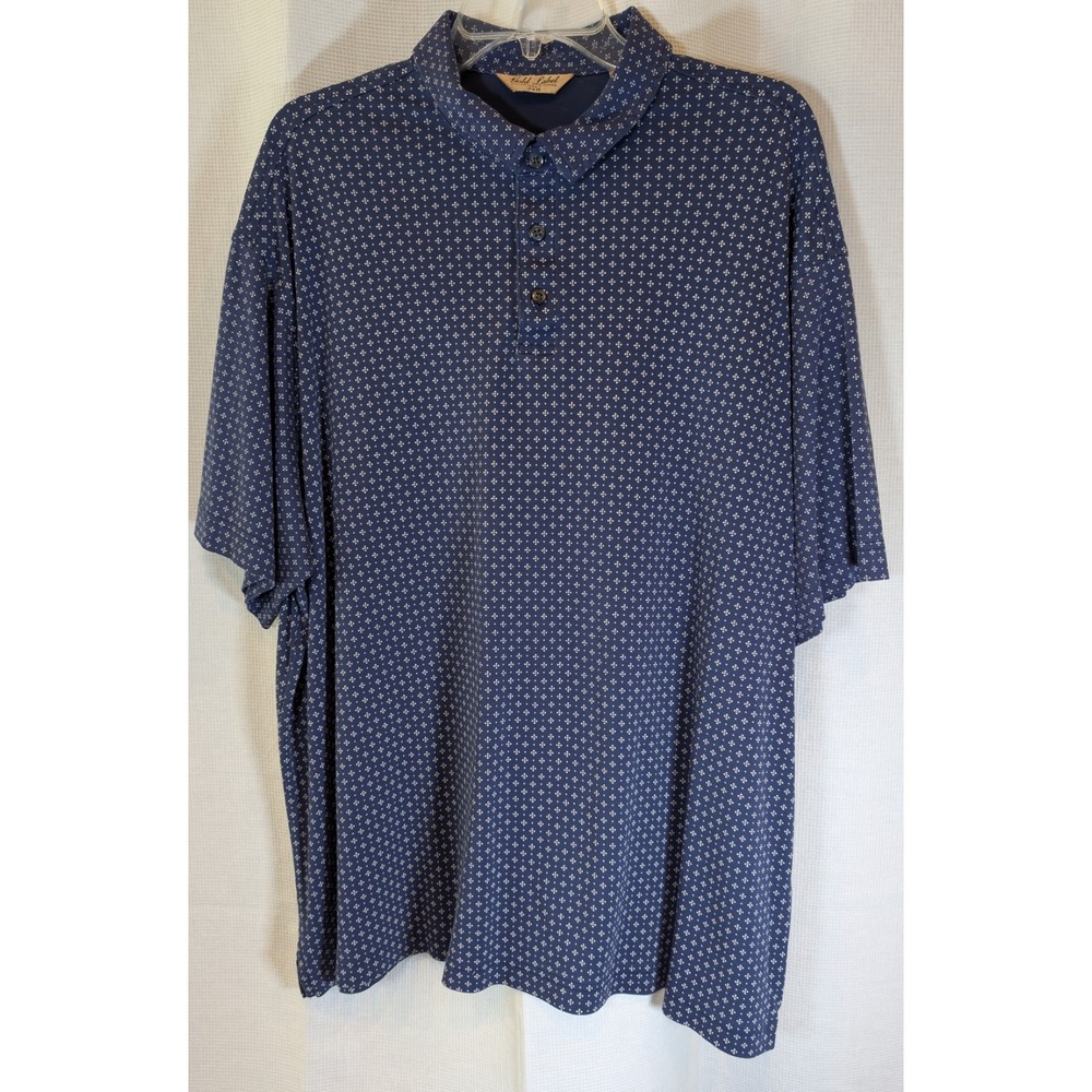 Roundtree & Yorke Gold Label Mens 2XB Polo Shirt Short Sleeve Geo Pattern Blue